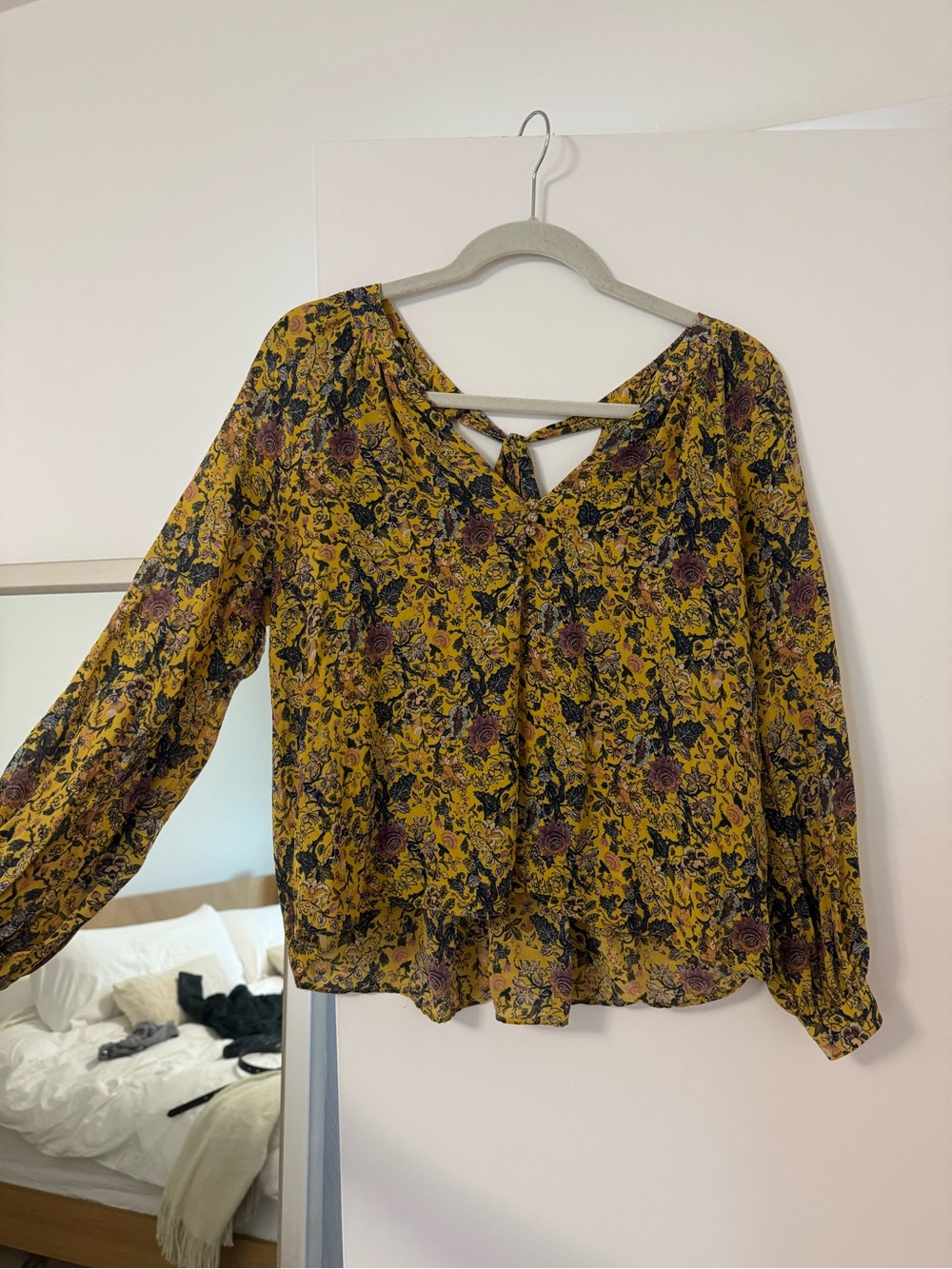Madewell Yellow Floral V-Neck Tie-Back Blouse